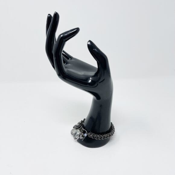 Kenneth Cole Dark Silver Gray Bauble Gemstone Bracelet Stretch Chainlink Costume - Picture 5 of 7